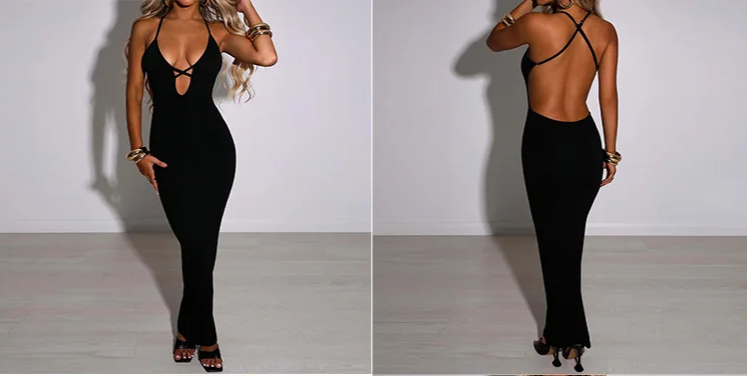 Sleek Silhouette Halter Maxi Dress – Summer Sexy Clubwear