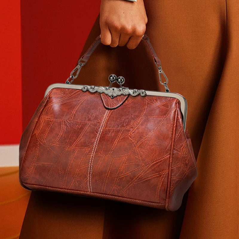Vintage Chic PU Leather Boston Bag