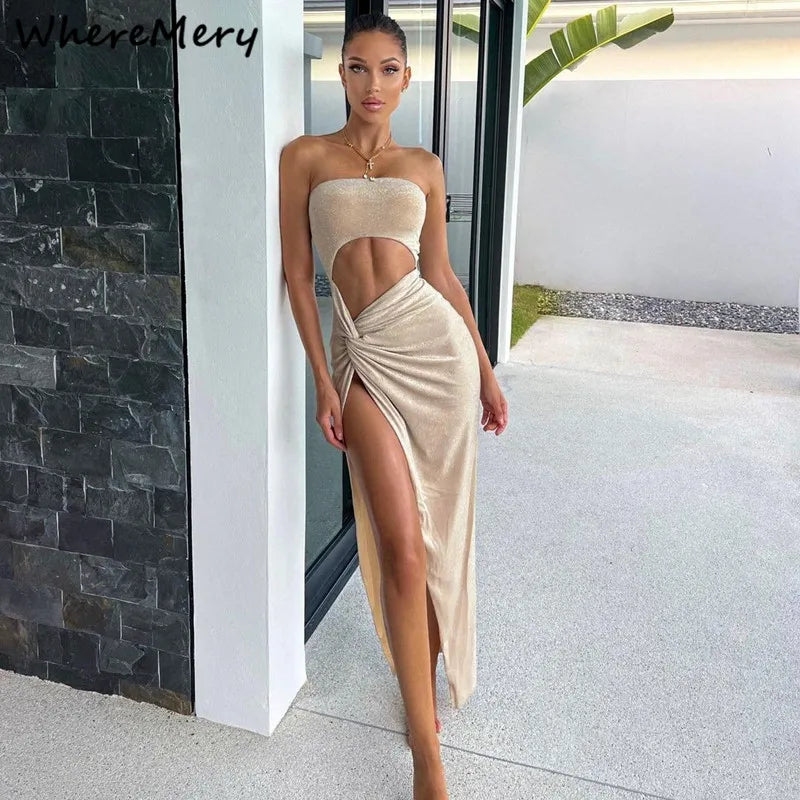 Strapless Hollow-Out Bodycon Dress