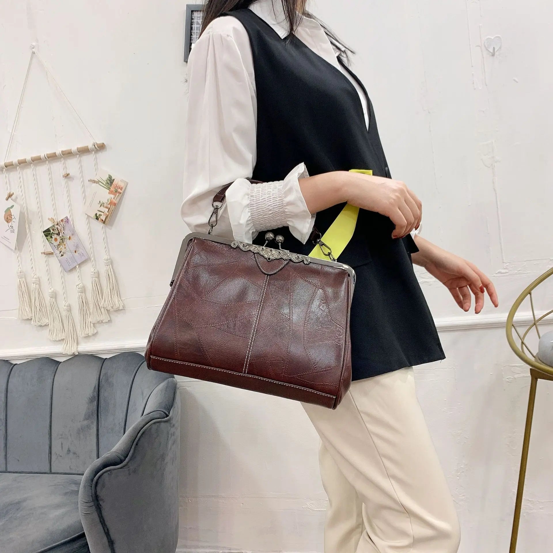 Vintage Chic PU Leather Boston Bag