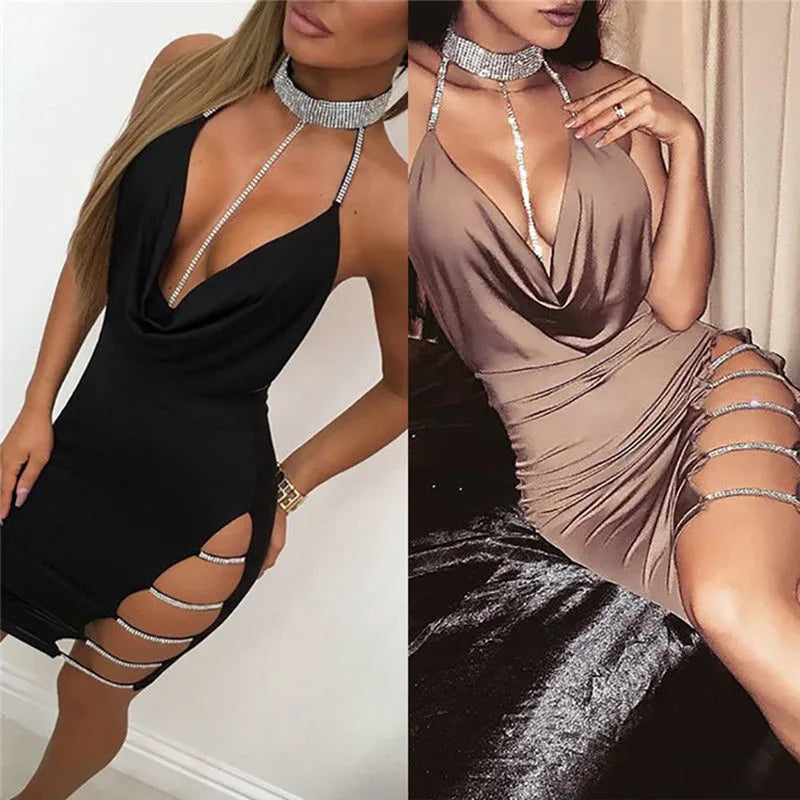 Sexy Deep V-Neck Bodycon Mini Dress – Elegant & Alluring