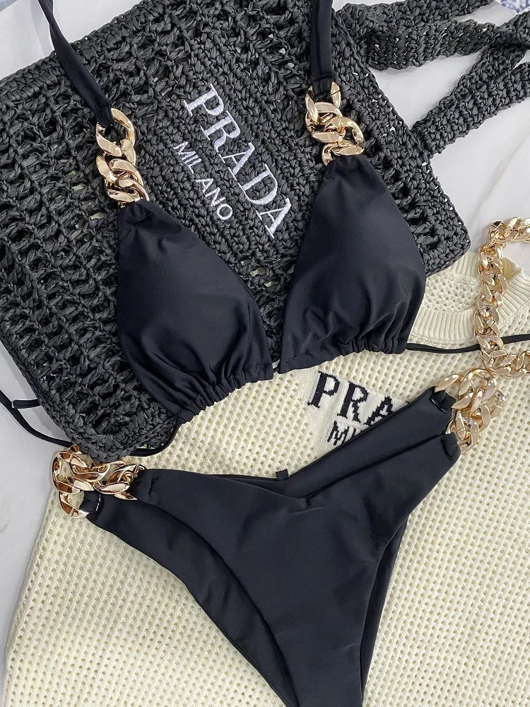 Brazilian Halter Triangle Bikini Set – 2-Piece Push-Up Swimwear