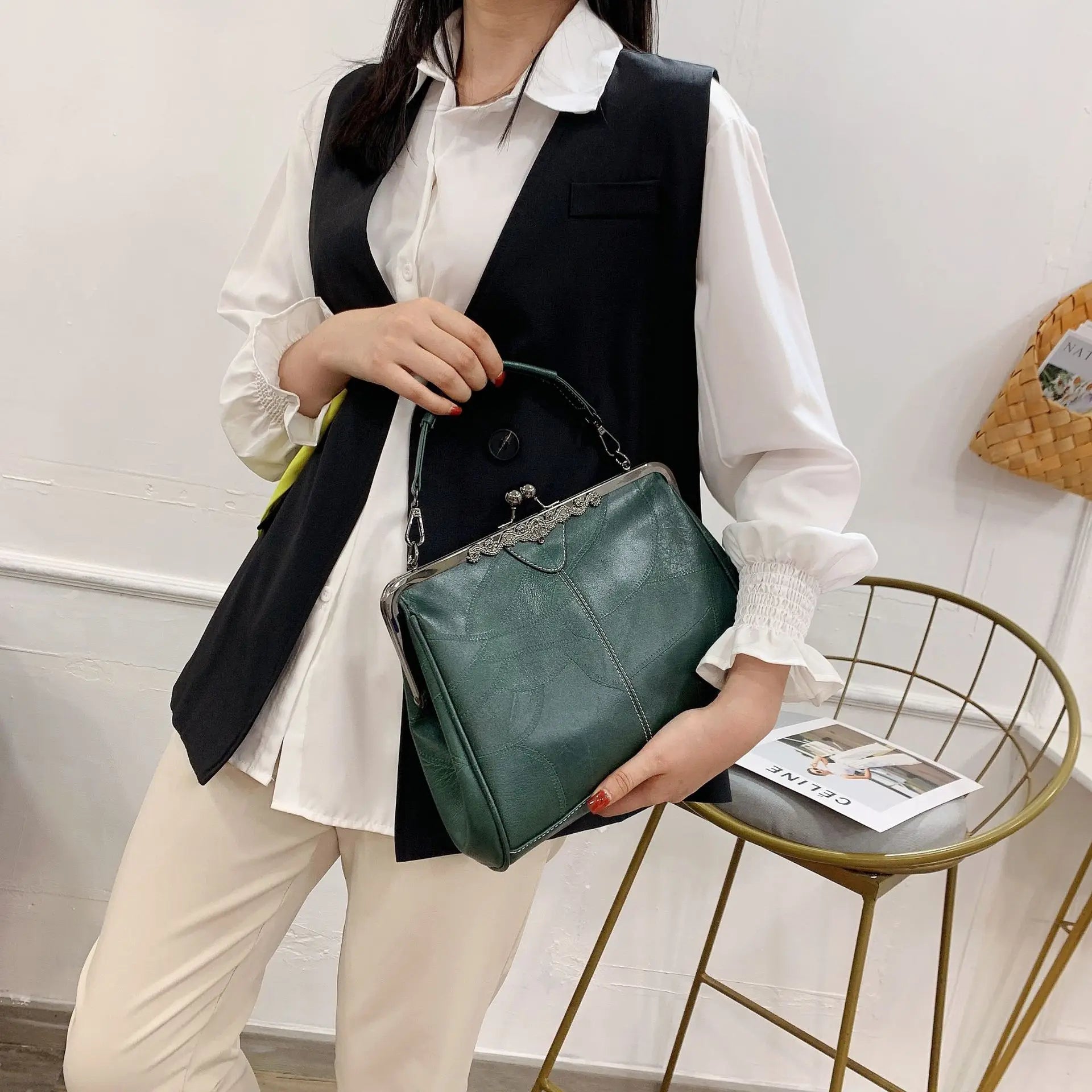 Vintage Chic PU Leather Boston Bag