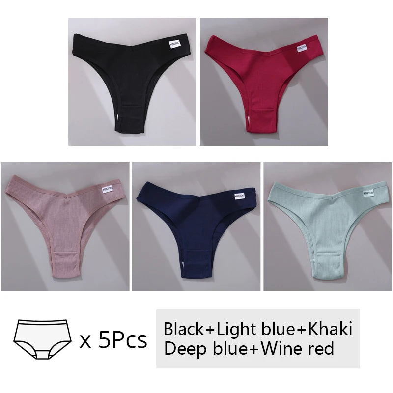 5-Pack Women’s Cotton Brazilian Panties – V-Waist, Low-Rise T-Back Bikini (Striped)