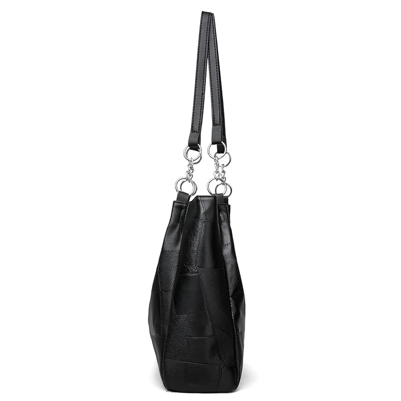 Classic Patchwork PU Leather Tote with Chain Detail – Business Handbag
