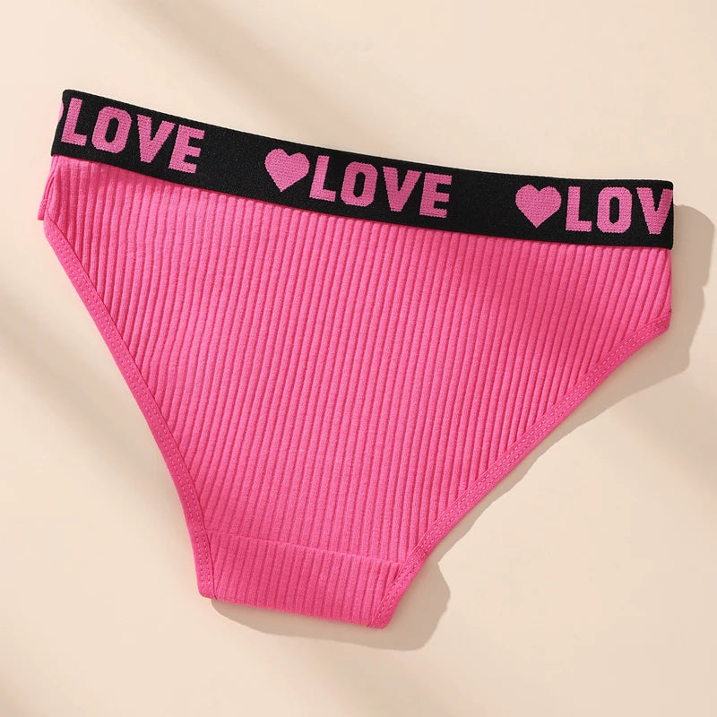 7PCS Women's Cotton Low-Rise Briefs – Soft Stretch, ribbed, Love Print Panties