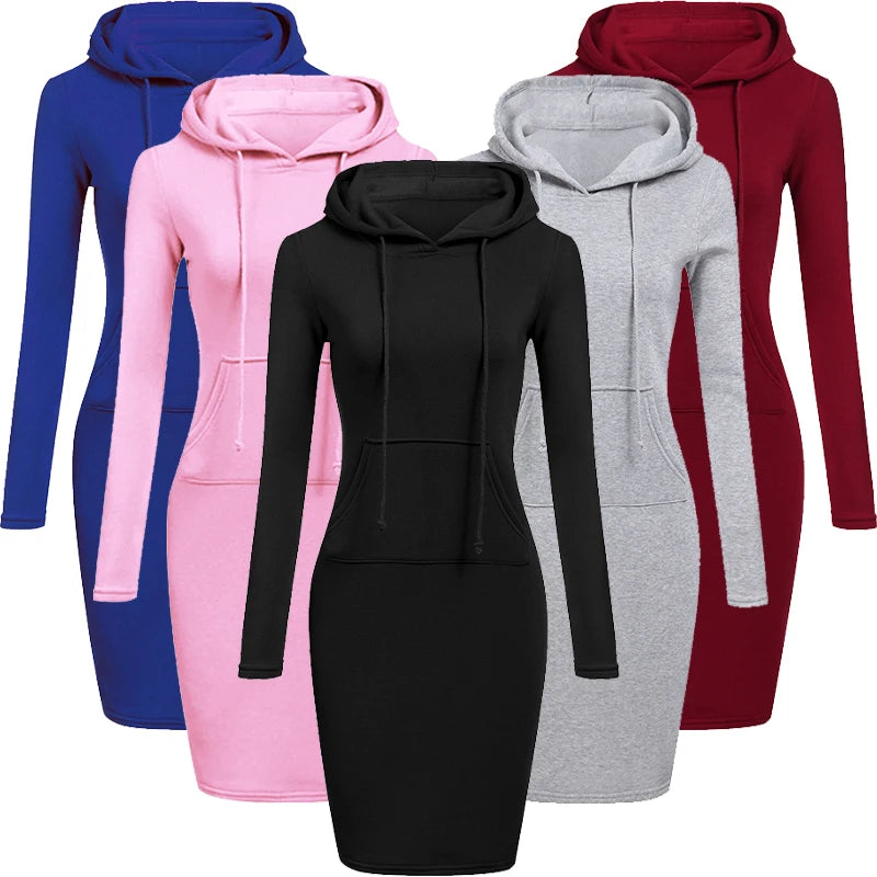 Autumn Casual Hooded Sweatshirt Dress for Women