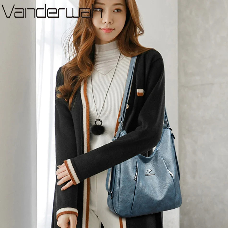 Elegant Multifunction Leather Handbag – High-End Shoulder Bag for Women