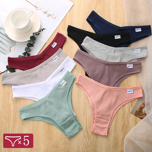 5-Pack Women’s Cotton Brazilian Panties – V-Waist, Low-Rise T-Back Bikini (Striped)