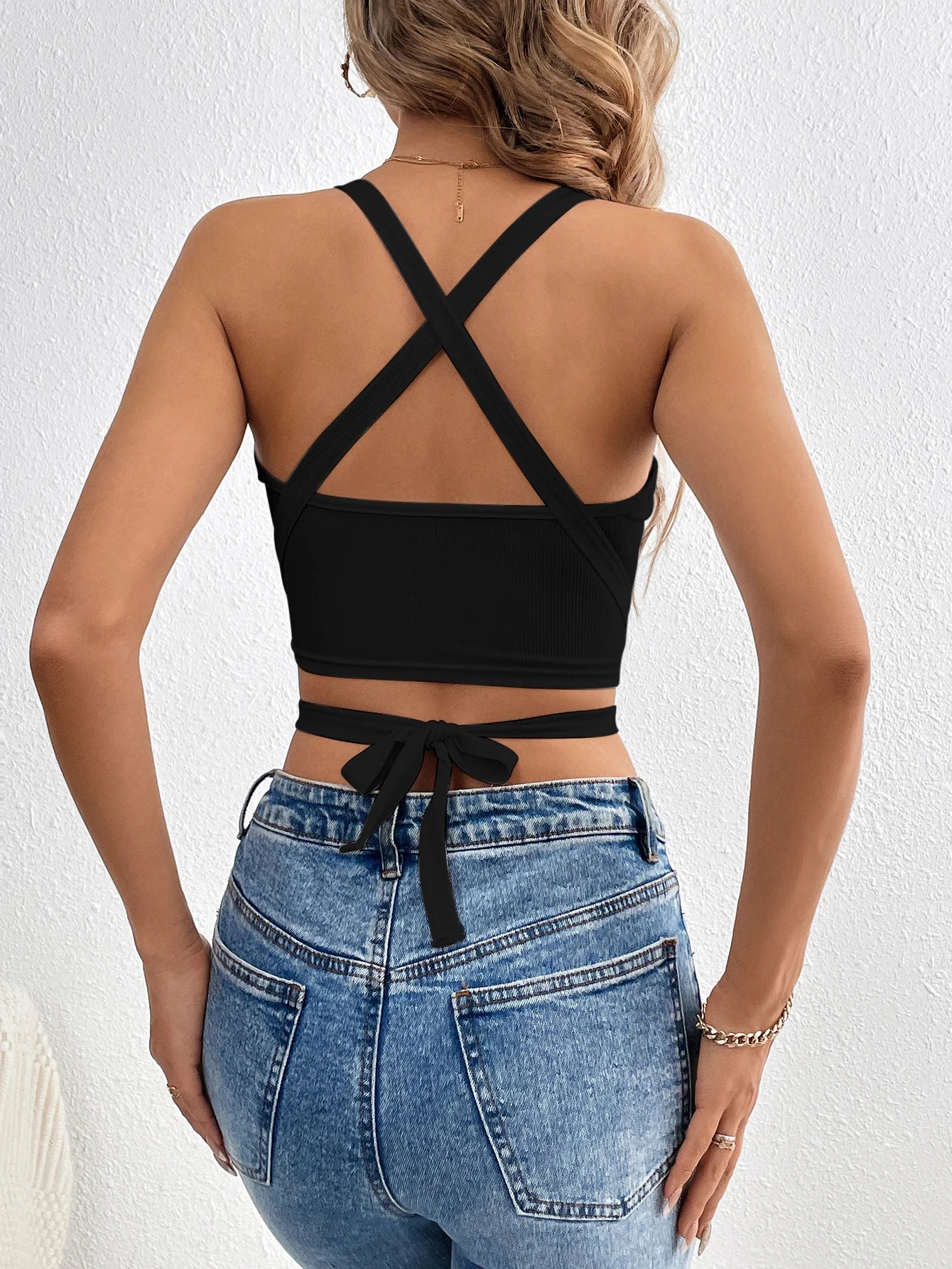 Solid Crisscross Halter Top