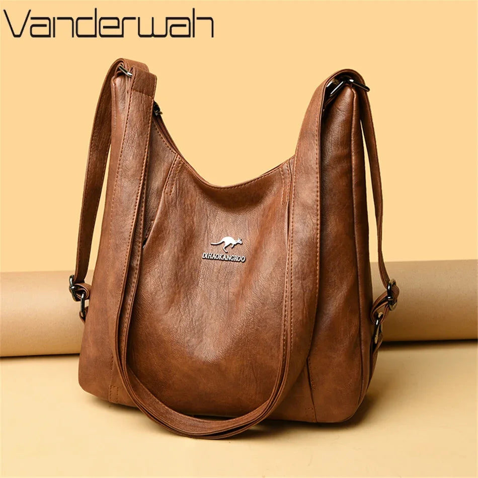 Elegant Multifunction Leather Handbag – High-End Shoulder Bag for Women
