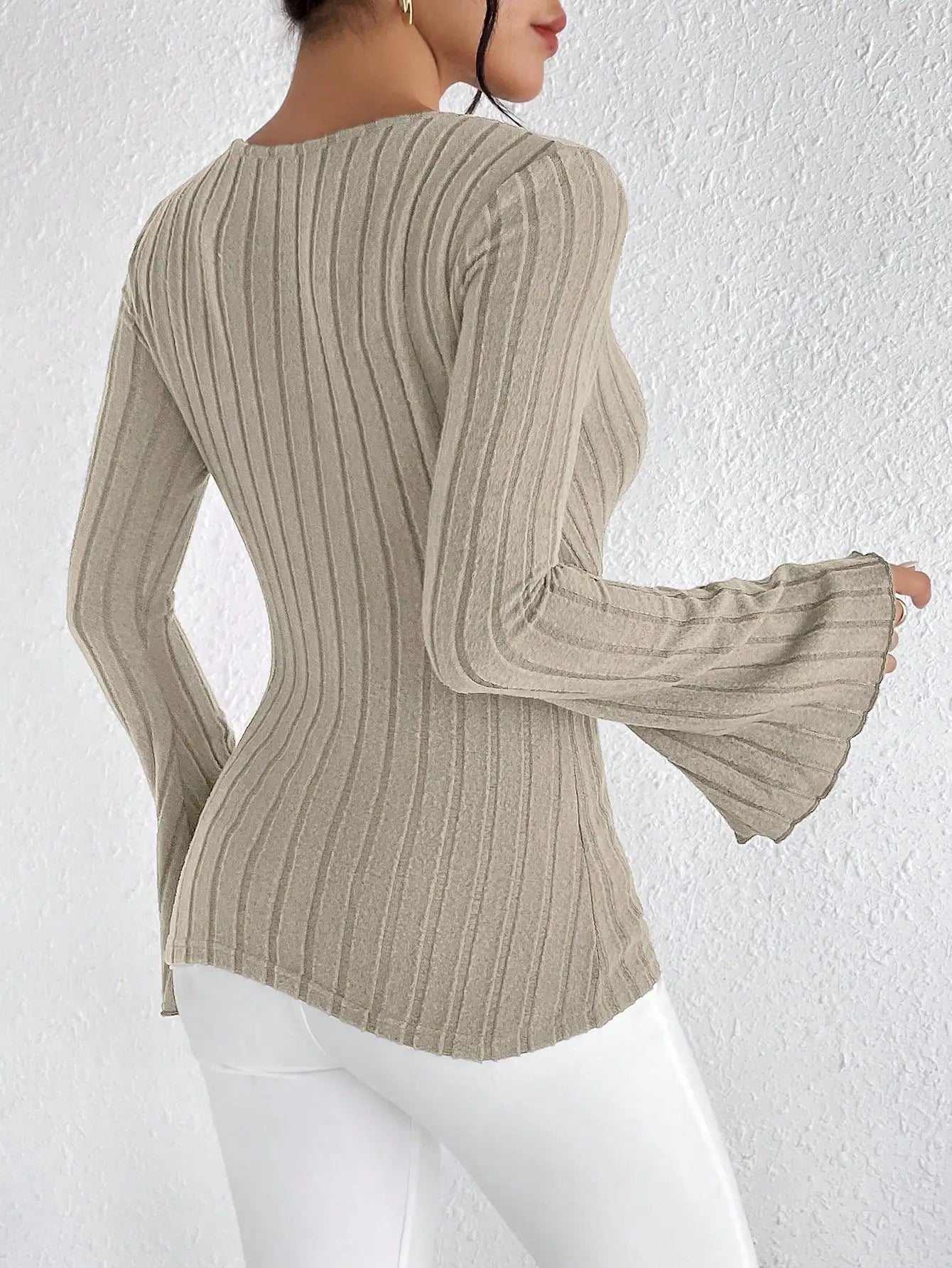 Slim Fit V-Neck Tee with Flared Cuffs