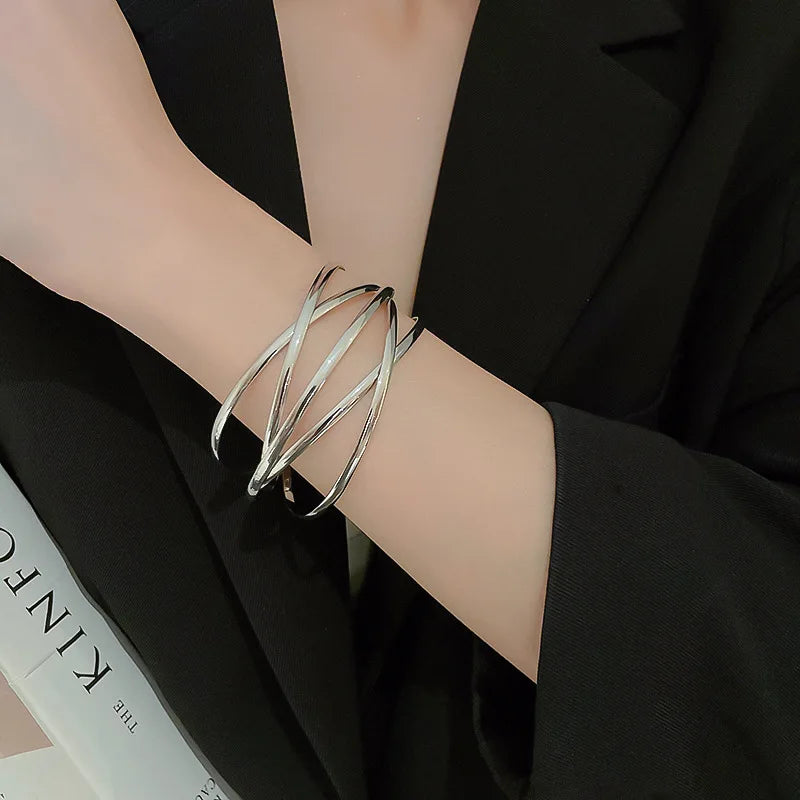 Multilayer Metal Wire Vintage Bangles -- Wide Open Cuff Bangle