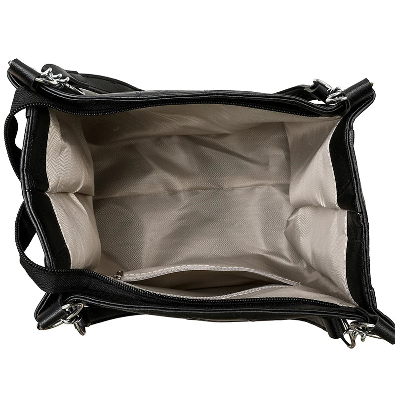 Classic Patchwork PU Leather Tote with Chain Detail – Business Handbag