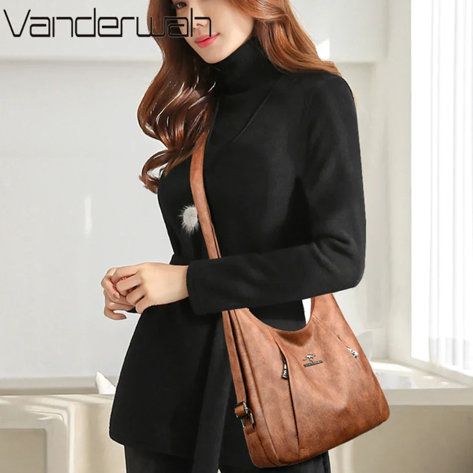 Elegant Multifunction Leather Handbag – High-End Shoulder Bag for Women