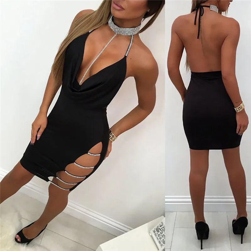 Sexy Deep V-Neck Bodycon Mini Dress – Elegant & Alluring