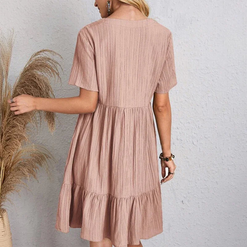 Boho Chic V-Neck Mini Dress – A-Line Silhouette for Spring & Summer