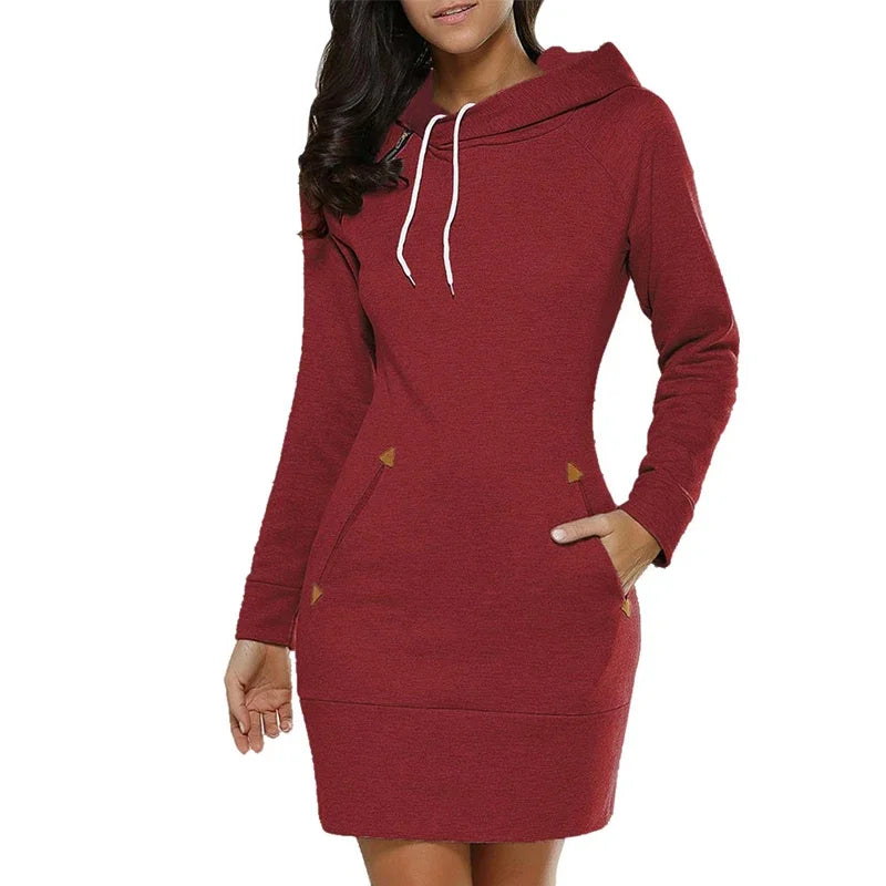 Cozy Side-Zip Hooded Sweatshirt Dress (Knee-Length)