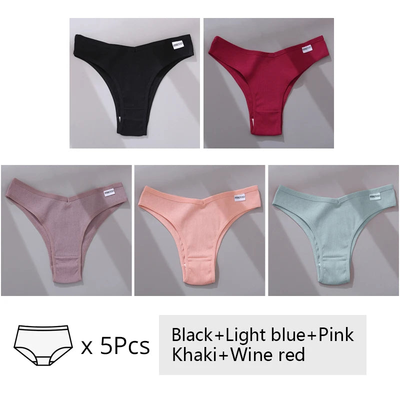 5-Pack Women’s Cotton Brazilian Panties – V-Waist, Low-Rise T-Back Bikini (Striped)
