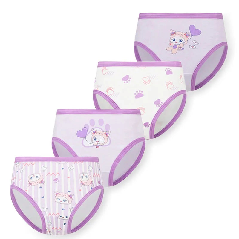 4 Pcs Girls’ Cotton Cartoon Panties (S–L, 2–9Y)