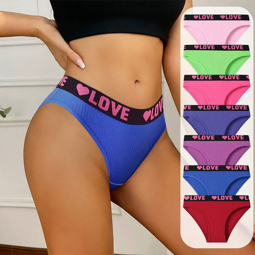 7PCS Women's Cotton Low-Rise Briefs – Soft Stretch, ribbed, Love Print Panties
