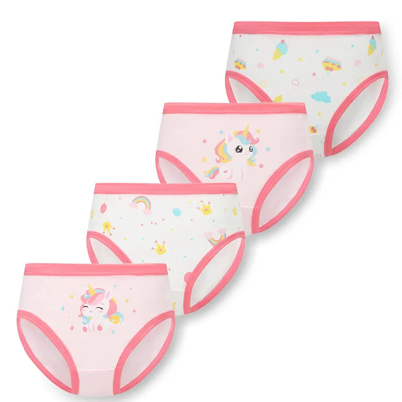 4 Pcs Girls’ Cotton Cartoon Panties (S–L, 2–9Y)