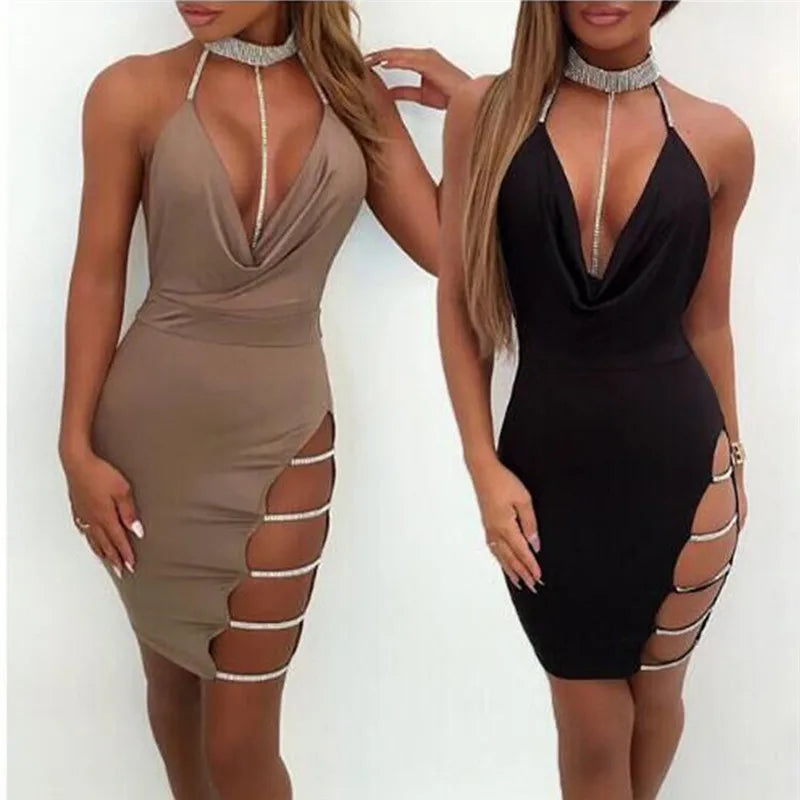 Sexy Deep V-Neck Bodycon Mini Dress – Elegant & Alluring