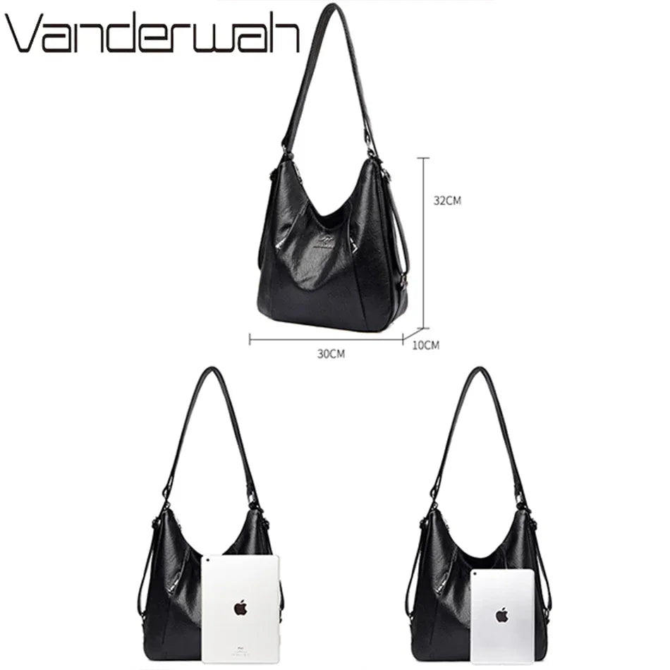 Elegant Multifunction Leather Handbag – High-End Shoulder Bag for Women