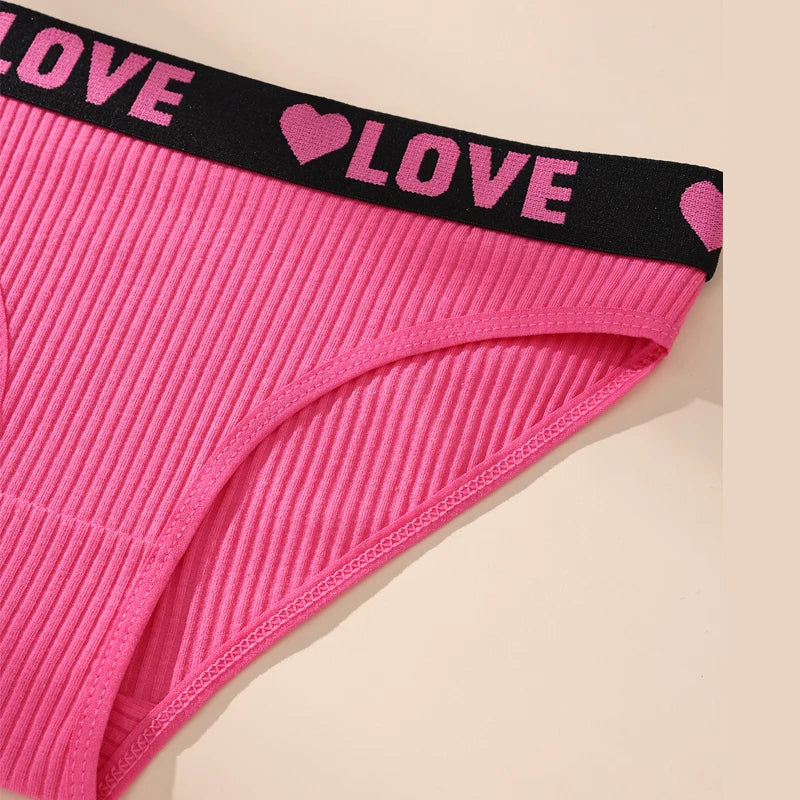 7PCS Women's Cotton Low-Rise Briefs – Soft Stretch, ribbed, Love Print Panties