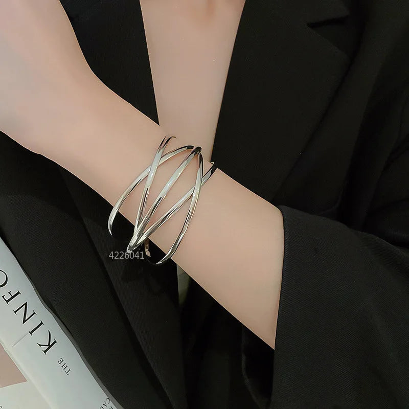 Multilayer Metal Wire Vintage Bangles -- Wide Open Cuff Bangle