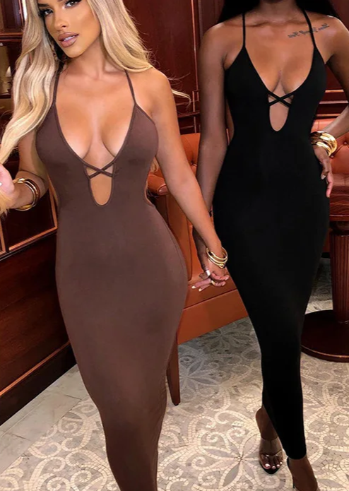 Sleek Silhouette Halter Maxi Dress – Summer Sexy Clubwear
